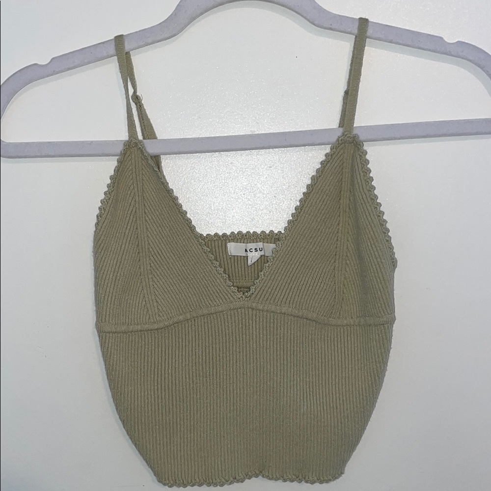 Pacsun Sage Green Ribbed Crop Tank Top ~ S